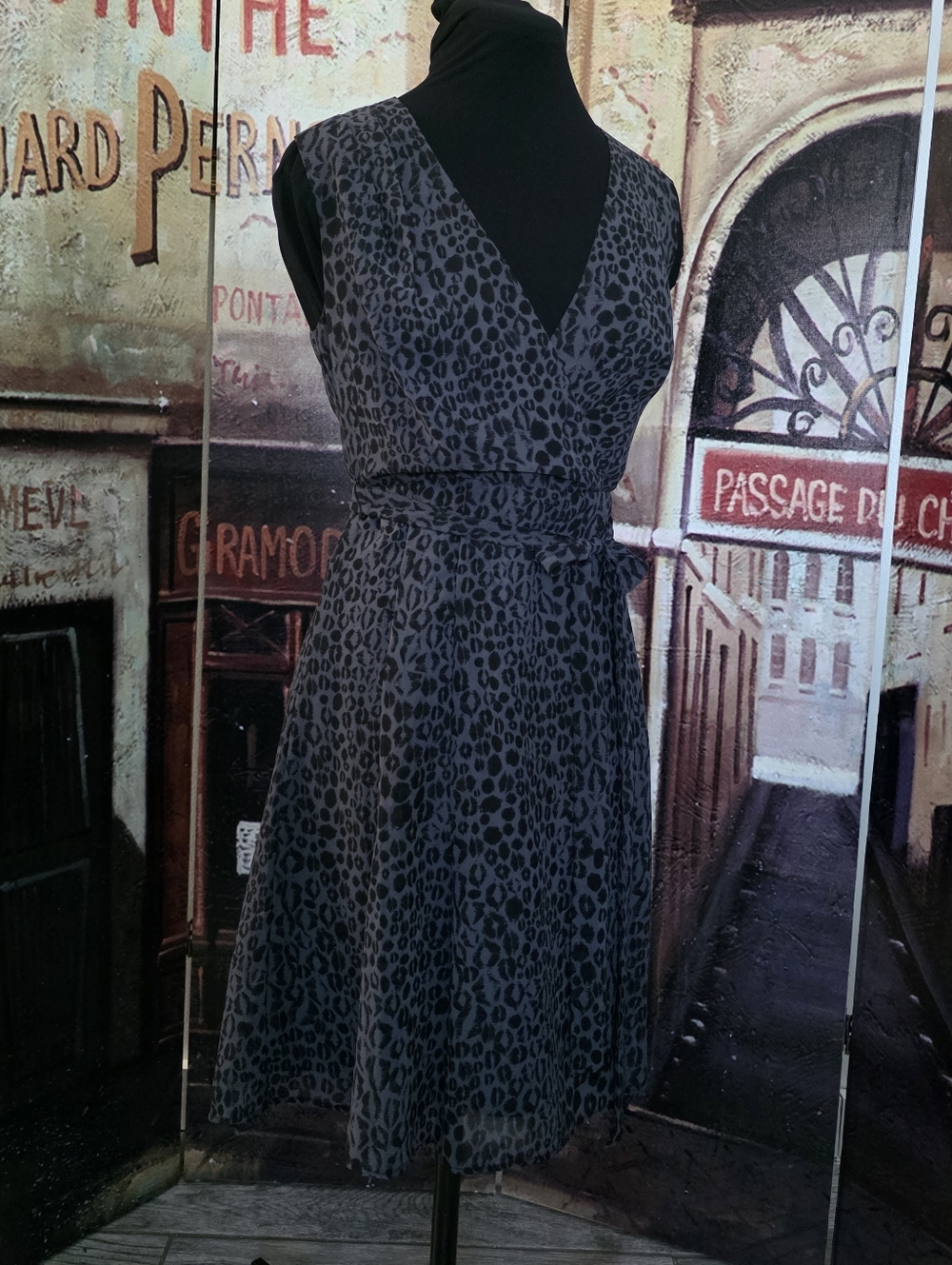 2 Pc Set: Animal Print Button-Front Coat And Dress in Purple-Gray And Black